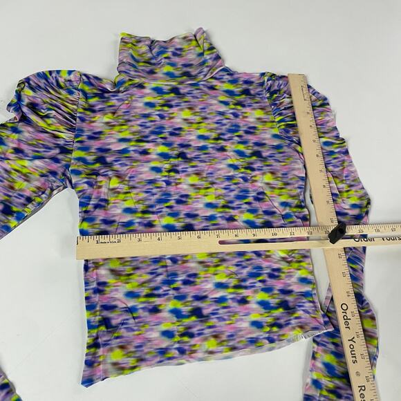 Tanya Taylor Shirt Womens X Small Blue Purple Green Adonica Mock Neck Cropped - Picture 7 of 10